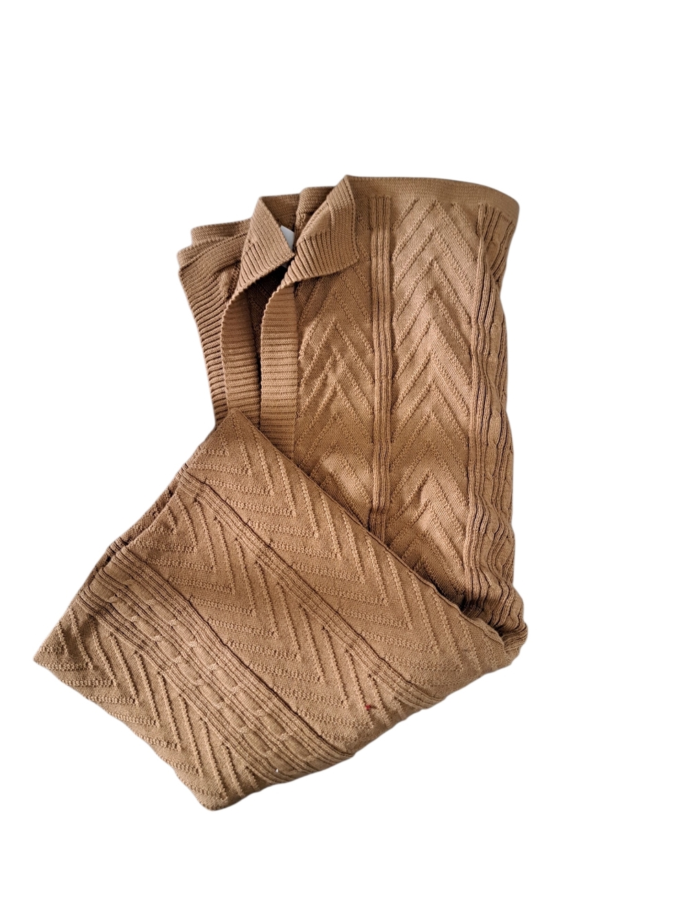 Rich Carmel brown tan throw blanket knit design polyester rustic shabby chic